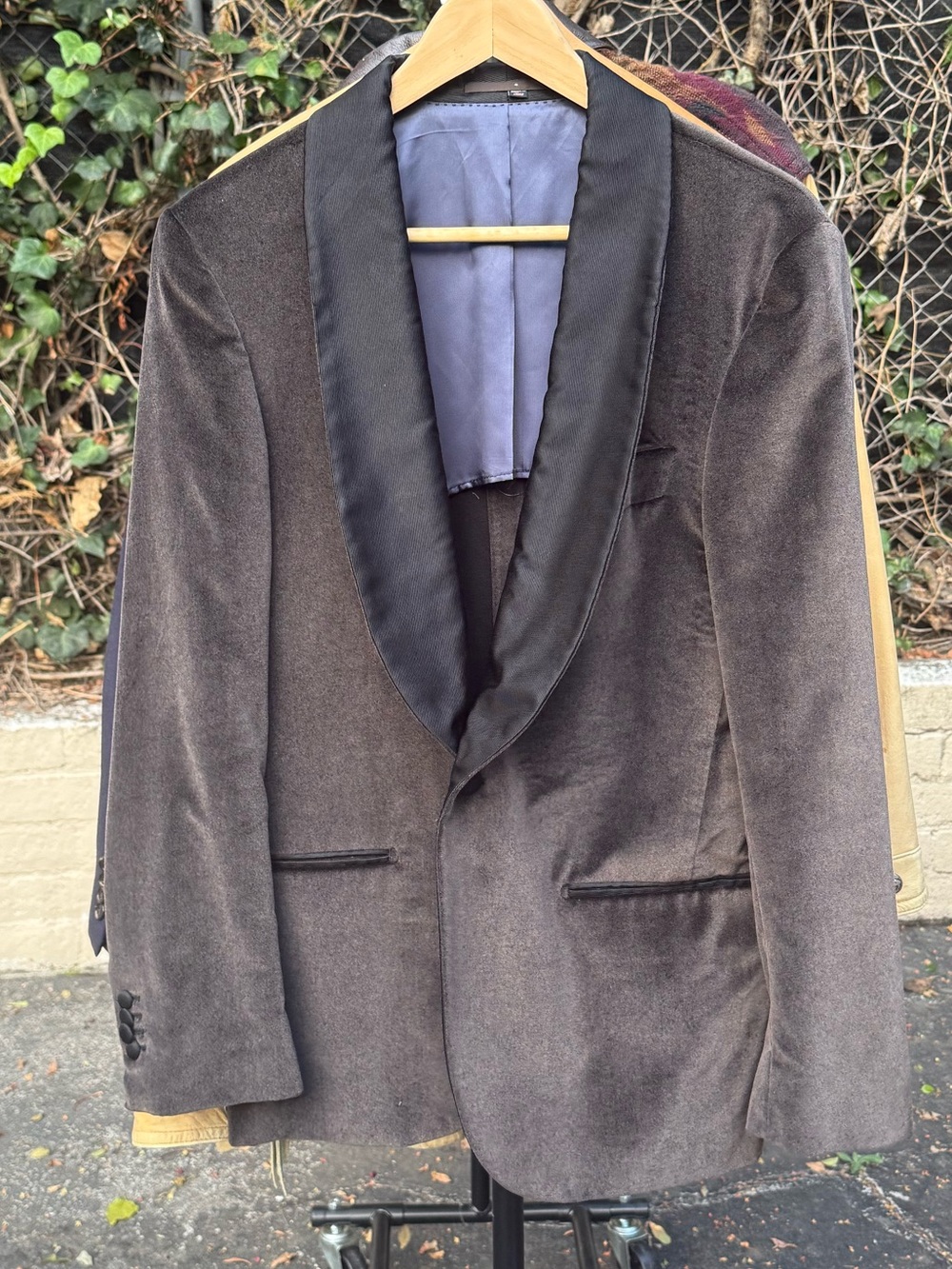Suitsupply Brown/Cabernet Velvet Tuxedo Jacket with Black Satin Shawl Lapel